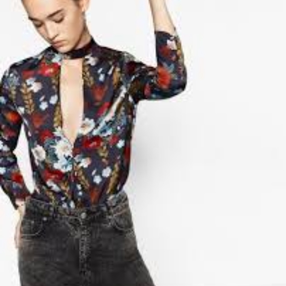 Zara Plunge Neck Floral Bodysuit